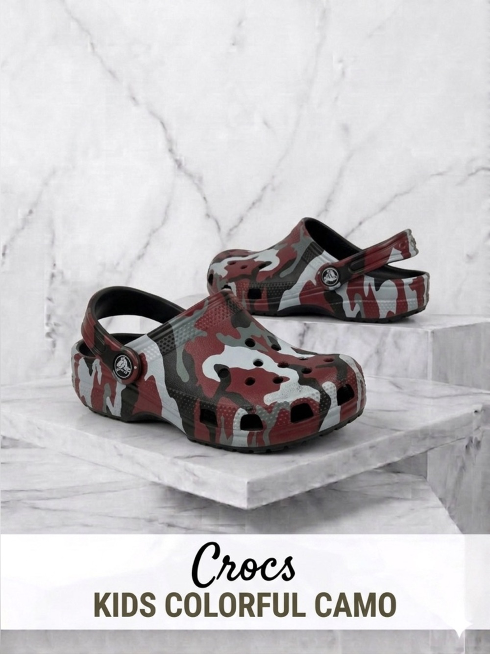 CROCS Kids Clogs Red, White & Black Camo Kids Size 13